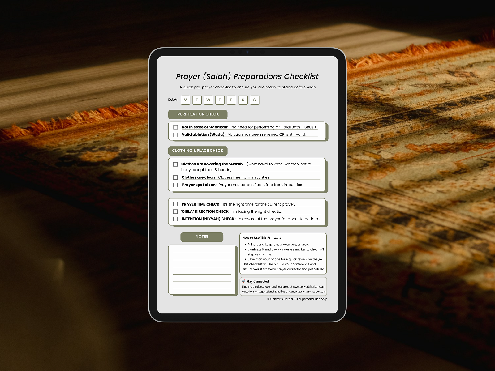 Prayer (Salah) Preparations Checklist